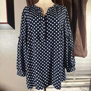 TALBOTS Woman Navy Polka Dot Blouse